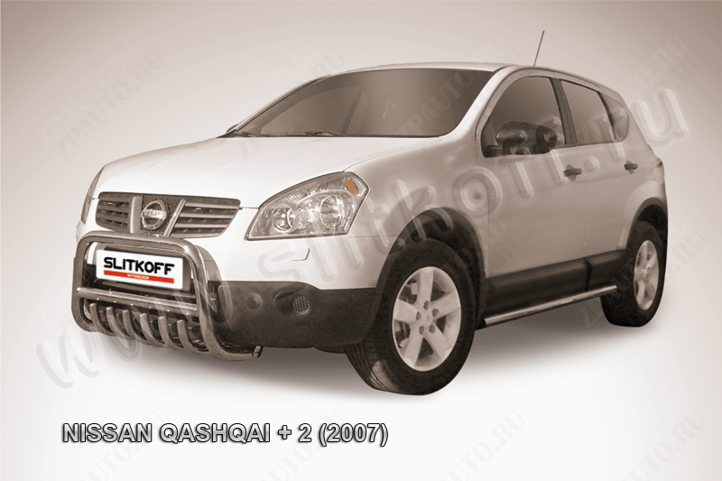 Кенгурятник d57 низкий c защитой картера Nissan Qashqai +2 (2008-2010) Black Edition, Slitkoff, арт. NIQ2003BE