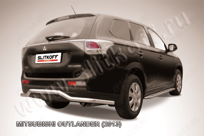 Защита заднего бампера d57 волна длинная Mitsubishi Outlander (2012-2015) Black Edition, Slitkoff, арт. MOUT13-009BE