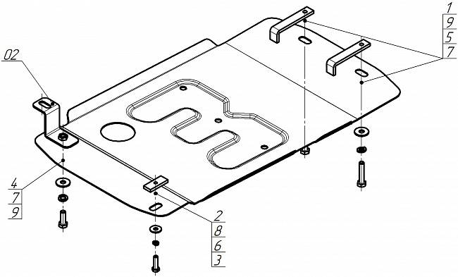 Защита стальная Мотодор (Коробка переключения передач), 2 мм,  для Infiniti QX 70  2014-2017 арт. 78001