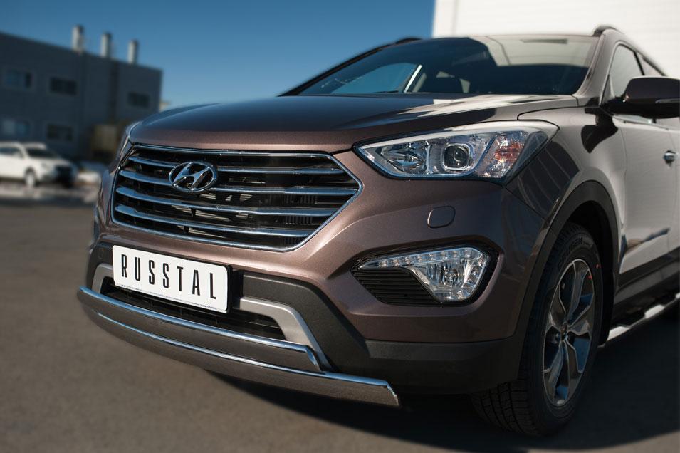 Защита переднего бампера d74х42/75х42 для Hyundai Santa Fe Grand 2013, Руссталь HSFZ-002006