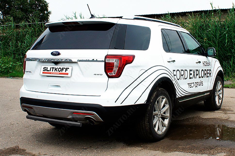 Защита заднего бампера d57 черная Ford Explorer (2015-2018) , Slitkoff, арт. FEX15009B