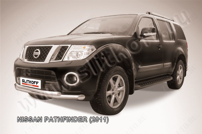 Защита переднего бампера d76+d57 двойная Nissan Pathfinder (2010-2014) , Slitkoff, арт. NIP11-002