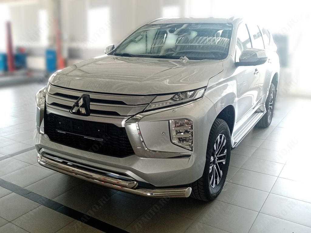 Защита переднего бампера двойная d-76+60 для автомобиля Mitsubishi Pajero Sport 2021-наст.вр. арт. MPS21_1, 
Технотек