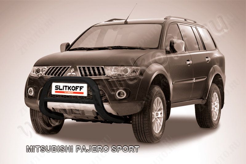 Кенгурятник d76 низкий черный Mitsubishi Pajero Sport (2004-2008) , Slitkoff, арт. MPS002B