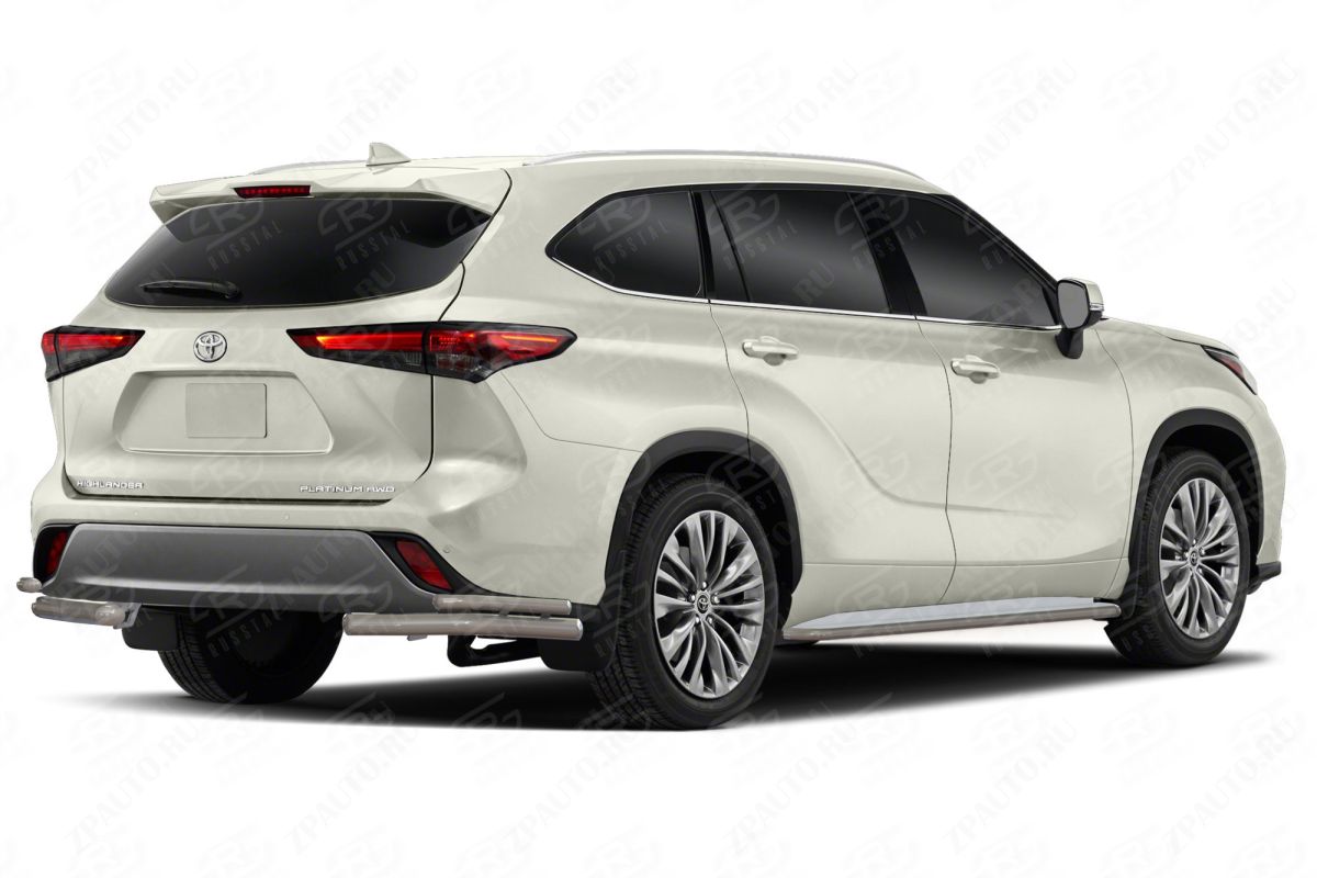 TOYOTA HIGHLANDER 2020- Пороги труба d42 с листом (Лист нерж, проф. нерж) (вариант 3) THRL-0036163