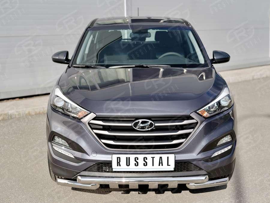 Защита переднего бампера d63/63 с клыками Hyundai Tucson 2015, Руссталь HTZ-002230