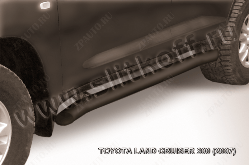 Защита порогов d76 с гибами черная Toyota Land Cruiser 200 (2007-2012) , Slitkoff, арт. TLC2-016B