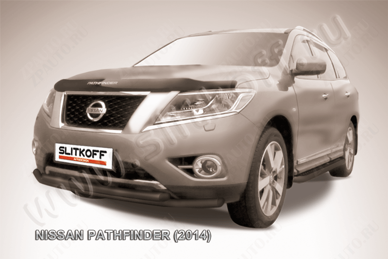 Защита переднего бампера d57+d57 двойная черная Nissan Pathfinder (2012-2017) , Slitkoff, арт. NIP14-005B