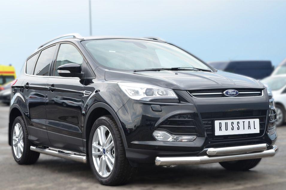 Пороги труба d76 с накладками вариант 3 для Ford Kuga 2013, Руссталь FGT-0013813