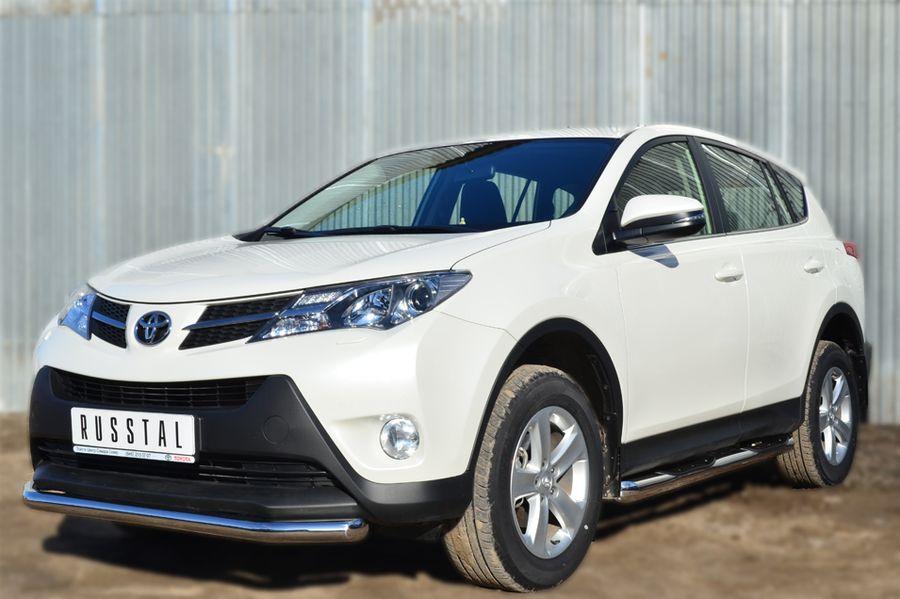 Пороги труба d76 с накладками вариант 1 для Toyota RAV4 2012, Руссталь TR4T-0012841