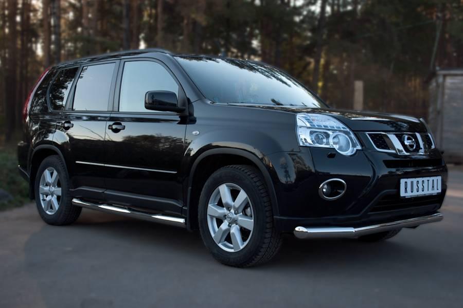 Пороги труба d76 с накладками вариант 3 для Nissan X-Trail 2011, Руссталь NXT-0100973