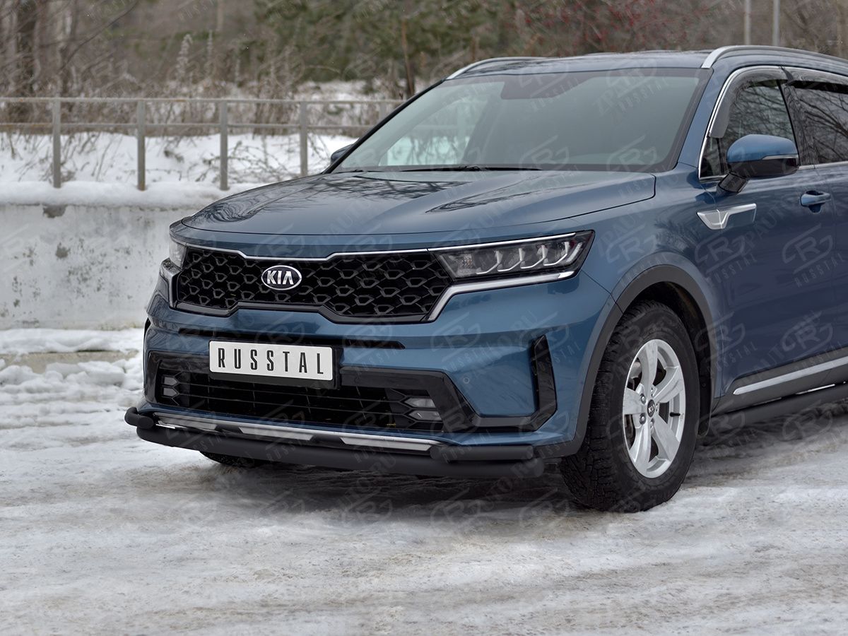 KIA SORENTO 2020- Защита переднего бампера d63 секции-d42 уголки black KSORZ-004015CH