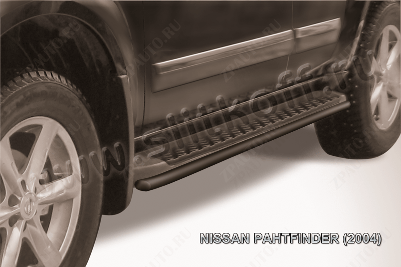 Защита штатного порога d42 черная Nissan Pathfinder R51 (2004-2010) , Slitkoff, арт. NIP010B
