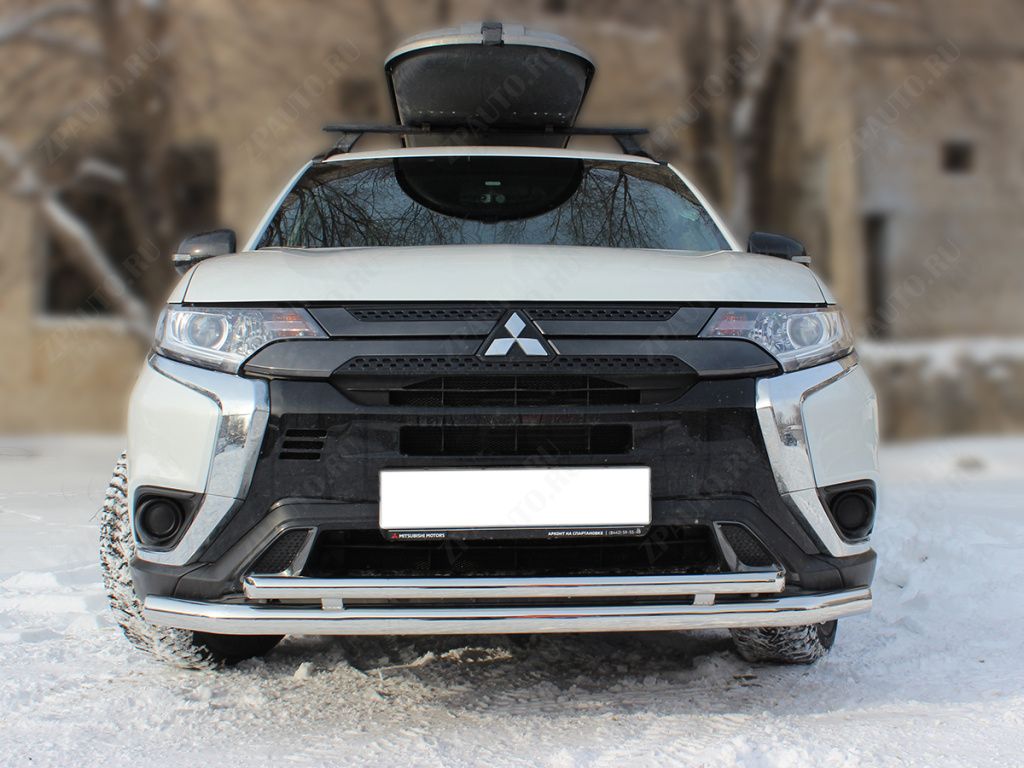 Защита переднего бампера двойная с подгибами d-60+43 для автомобиля Mitsubishi Outlander 2018-2021г.в. арт. MOU18_1.1, 
Технотек