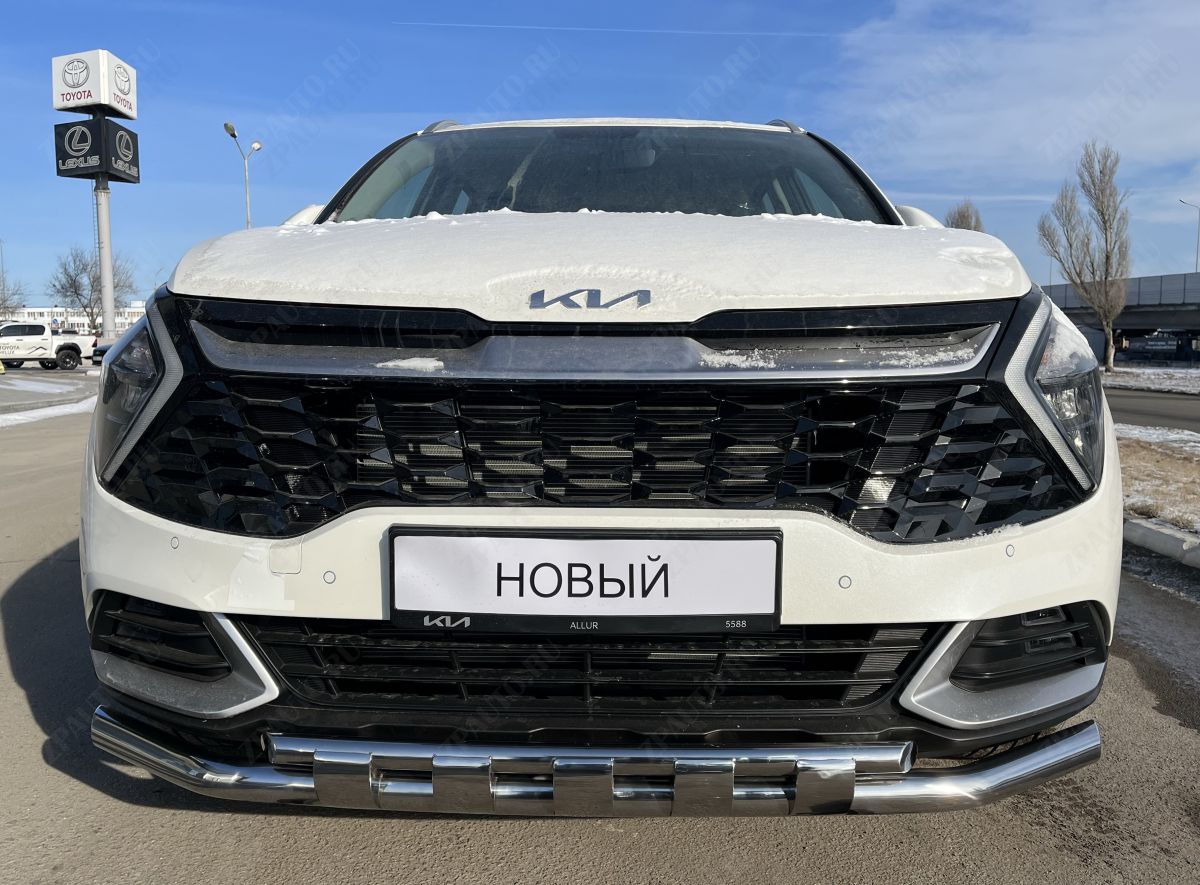 Защита переднего бампера двойная с перемычками для автомобиля KIA Sportage 2022 арт. KSP.22.75