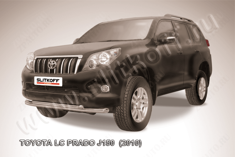 Защита переднего бампера d76+d57 двойная Toyota Land Cruiser Prado J150 (2009-2013) Black Edition, Slitkoff, арт. TOP007BE