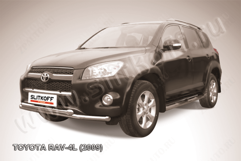 Защита переднего бампера d57+d57 двойная Toyota Rav-4 L (2005-2010) , Slitkoff, арт. TR409L-011