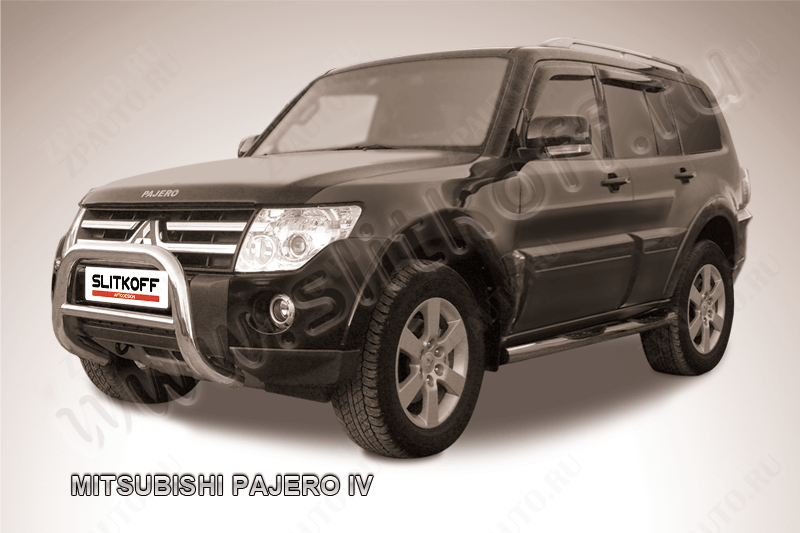 Кенгурятник d76 низкий Mitsubishi Pajero IV (2006-2023) Black Edition, Slitkoff, арт. MPJ004BE