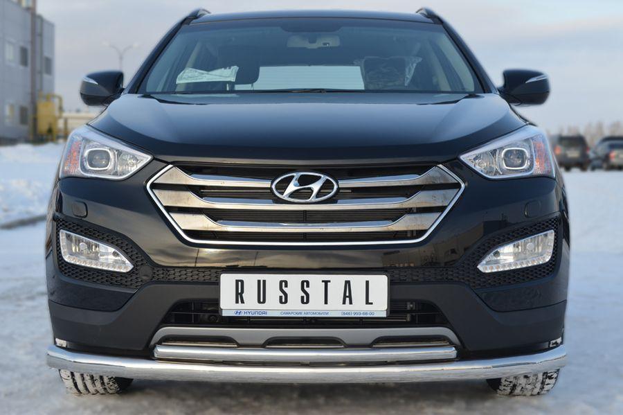 Защита переднего бампера d76/42 для Hyundai Santa Fe 2012, Руссталь HSFZ-001220