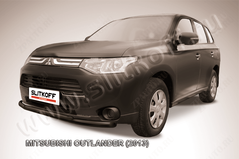 Защита переднего бампера d57+d42 двойная черная Mitsubishi Outlander (2012-2015) , Slitkoff, арт. MOUT13-002B